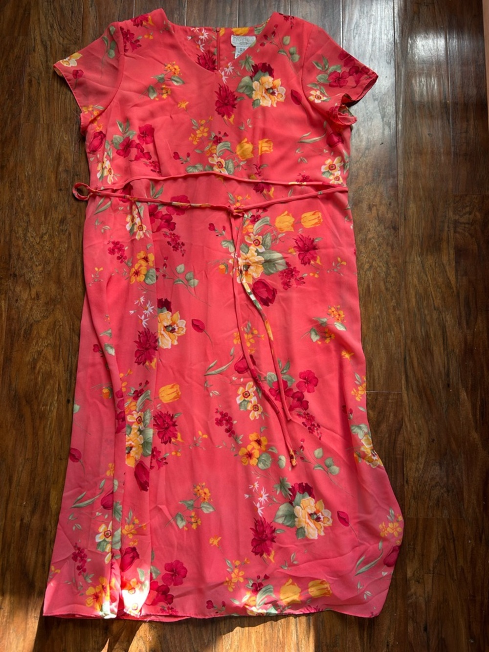 Studio C Coral Floral Dress with Yellow & Green Accents - Picture 2 of 12